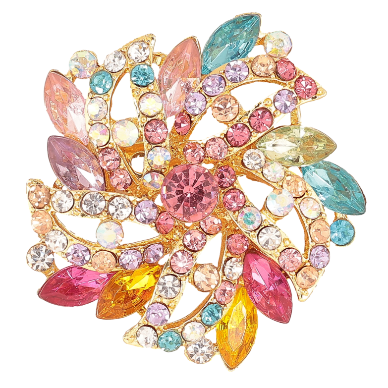 Брошь Цветок с разноцветными стразами фото №1