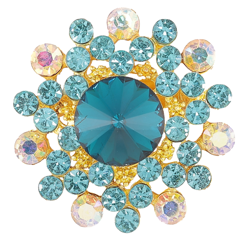 Брошь Цветок с бирюзовыми стразами фото №1 Брошь Цветок с бирюзовыми стразами фото №1