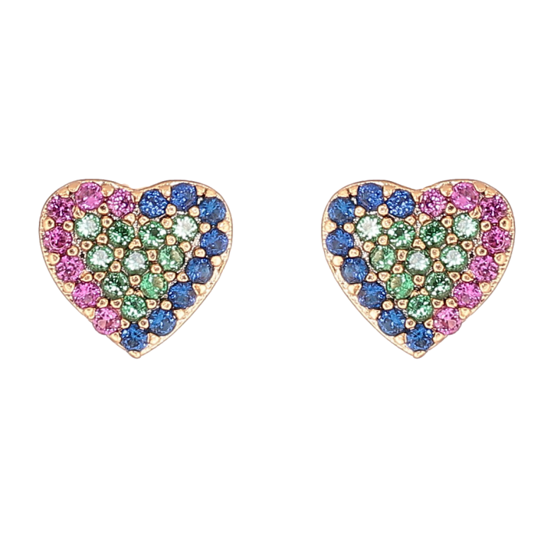 Сережки Xuping Позолота 18K пусети «Сердечка з різнокольорових кристалів» фото №2 Сережки Xuping Позолота 18K пусети «Сердечка з різнокольорових кристалів» фото №2