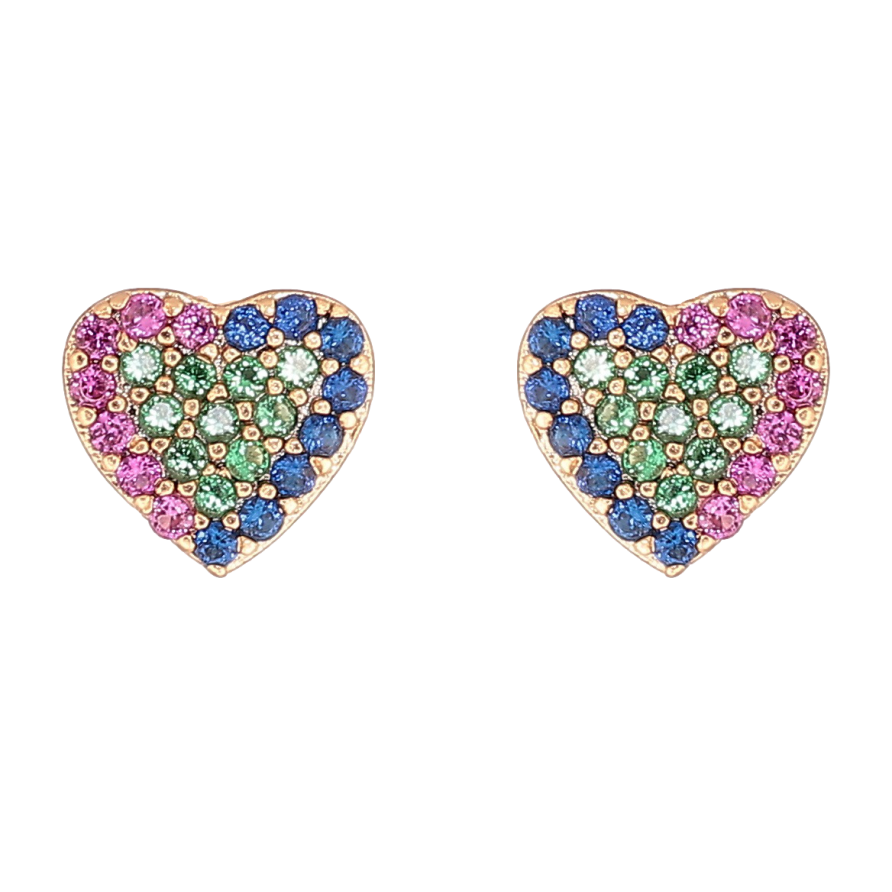 Сережки Xuping Позолота 18K пусети «Сердечка з різнокольорових кристалів» фото №1 Сережки Xuping Позолота 18K пусети «Сердечка з різнокольорових кристалів» фото №1