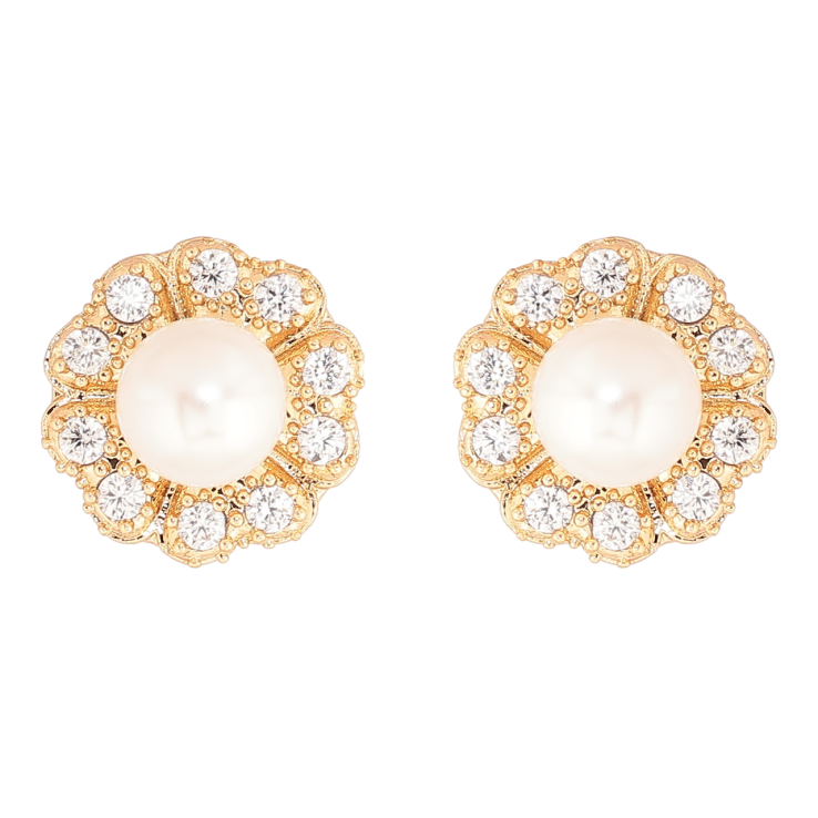 Сережки Xuping Позолота 18K пусети «Квіточки з кристалами та перлиною» фото №13