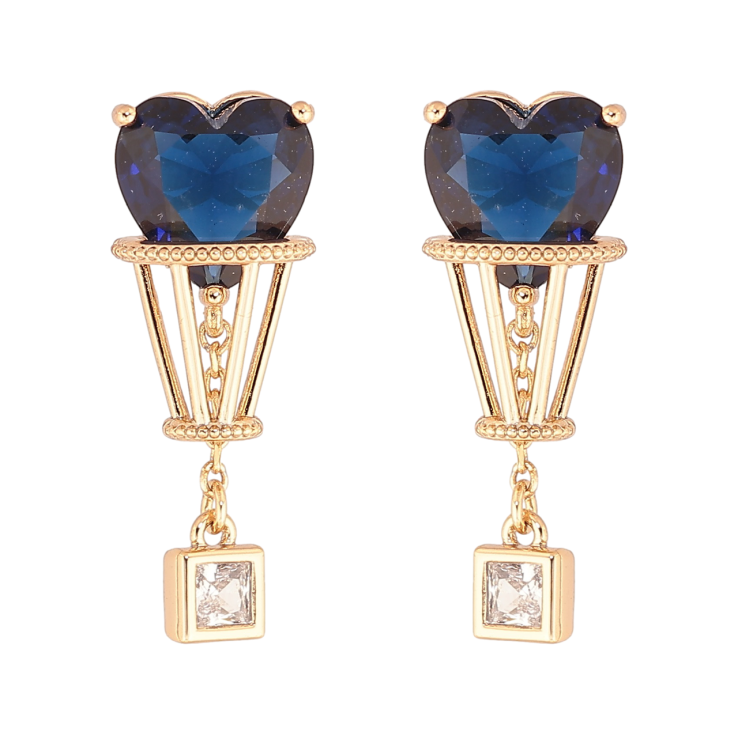 Сережки Xuping Позолота 18K пусети «Декоративні підвіски з синіми кришталевими сердечками» фото №20