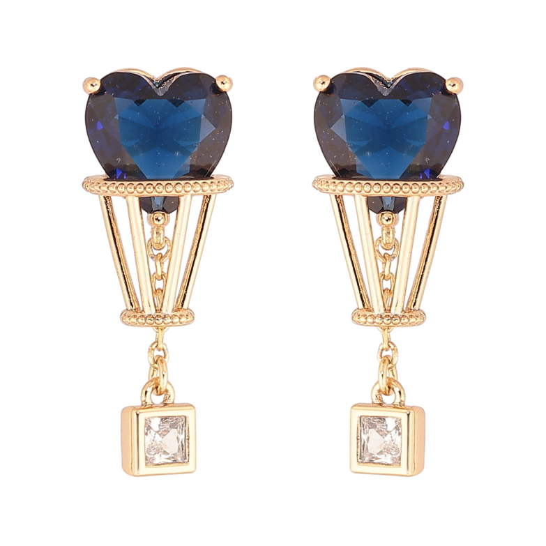 Сережки Xuping Позолота 18K пусети «Декоративні підвіски з синіми кришталевими сердечками» фото №1