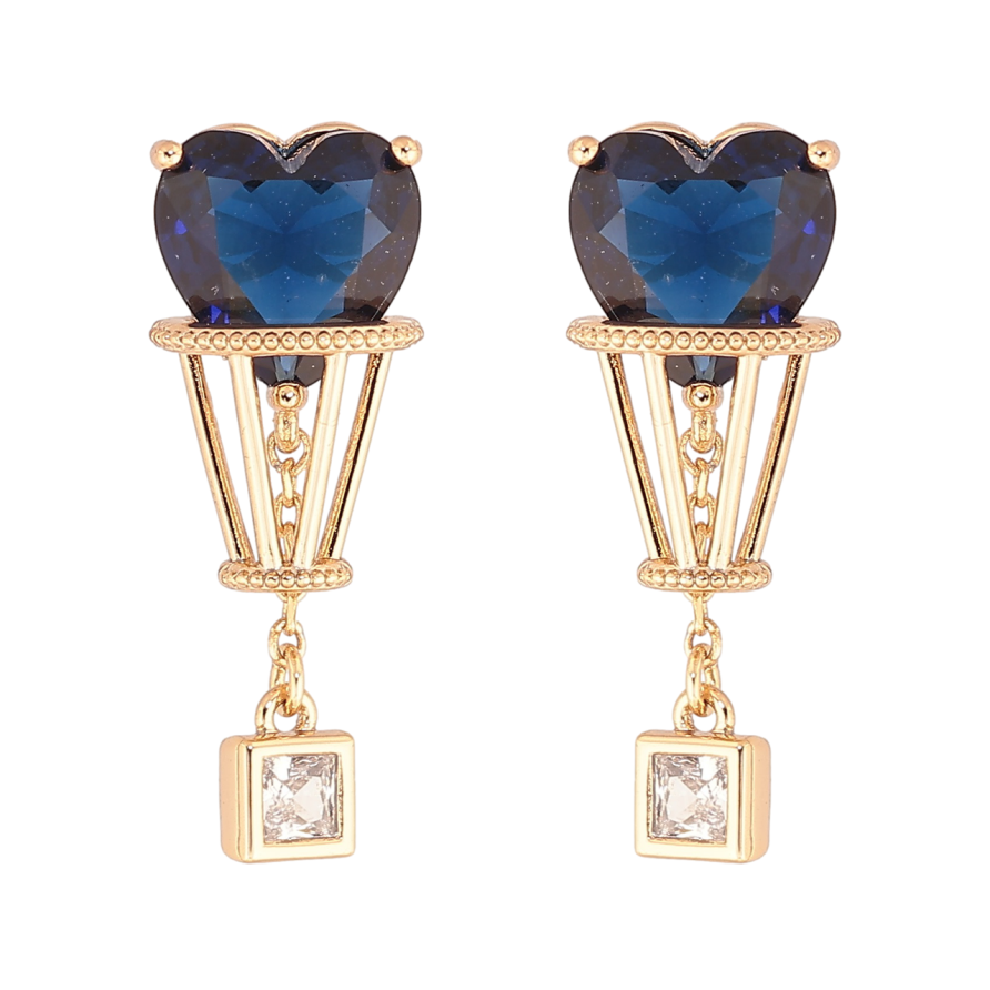 Сережки Xuping Позолота 18K пусети «Декоративні підвіски з синіми кришталевими сердечками» фото №1