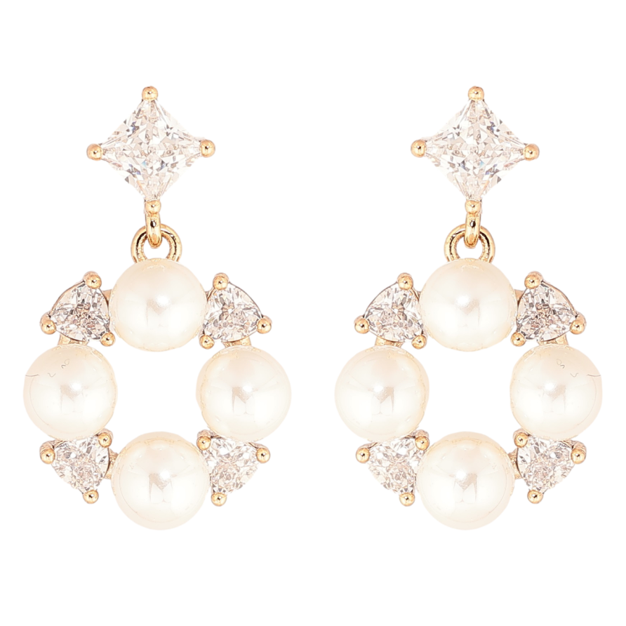 Сережки Xuping Позолота 18K пусети «Перлинно-кришталеві підвіски» фото №1 Сережки Xuping Позолота 18K пусети «Перлинно-кришталеві підвіски» фото №1