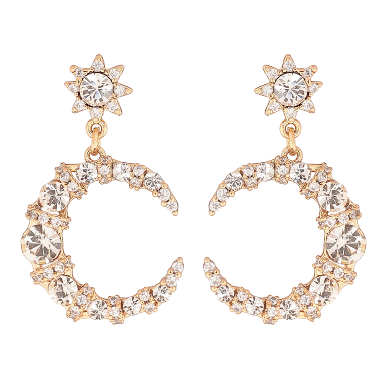 Сережки Xuping Позолота 18K пусети «Кришталеві півмісяці» фото №1 Сережки Xuping Позолота 18K пусети «Кришталеві півмісяці» фото №1