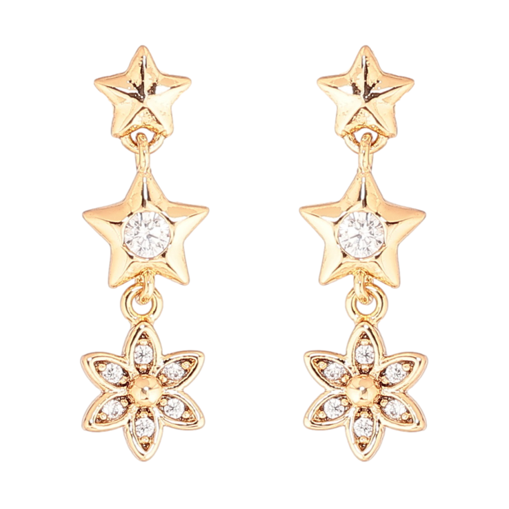 Сережки Xuping Позолота 18K пусети «Підвіски з зірками та квіточками» фото №5