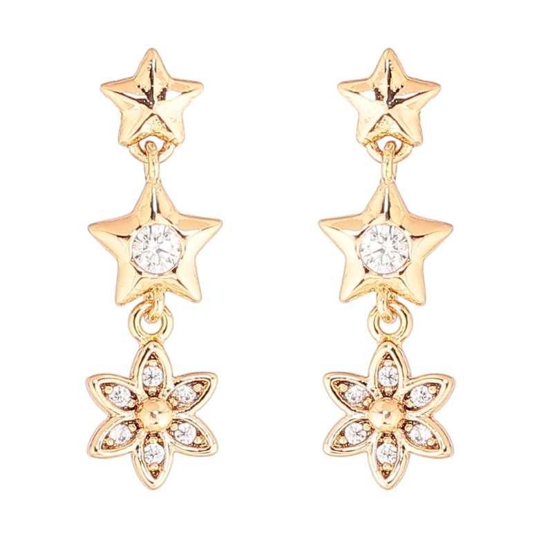 Сережки Xuping Позолота 18K пусети «Підвіски з зірками та квіточками» фото №1