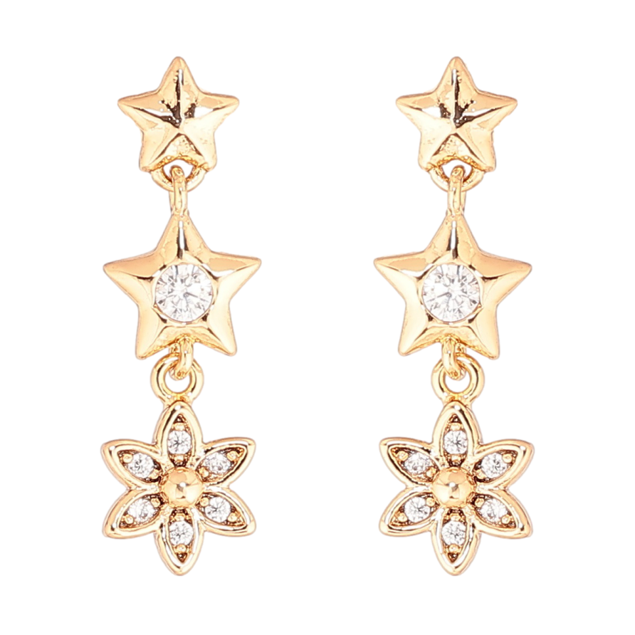 Сережки Xuping Позолота 18K пусети «Підвіски з зірками та квіточками» фото №1