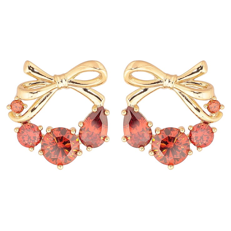 Сережки Xuping Позолота 18K пусети «Банти з червоними кристалами» фото №17