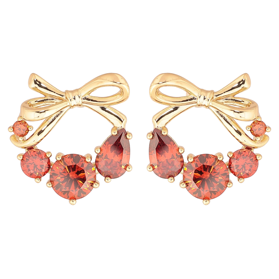 Сережки Xuping Позолота 18K пусети «Банти з червоними кристалами» фото №1 Сережки Xuping Позолота 18K пусети «Банти з червоними кристалами» фото №1