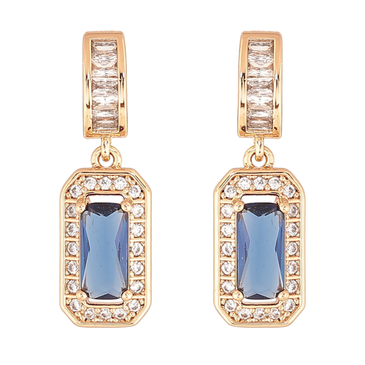Сережки Xuping Позолота 18K пусети «Кришталеві підвіски з синім кристалом» фото №18