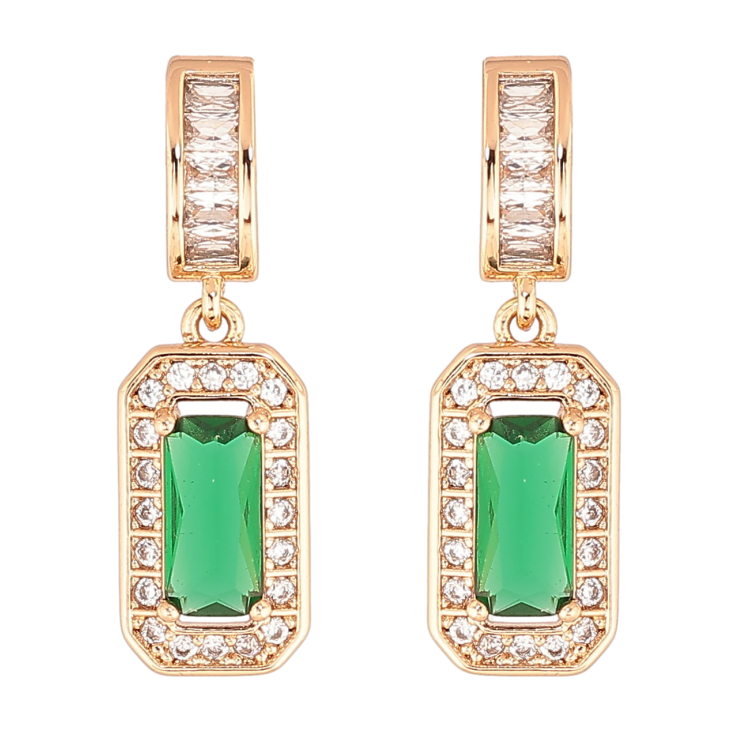 Сережки Xuping Позолота 18K пусети «Кришталеві підвіски з зеленим кристалом» фото №19