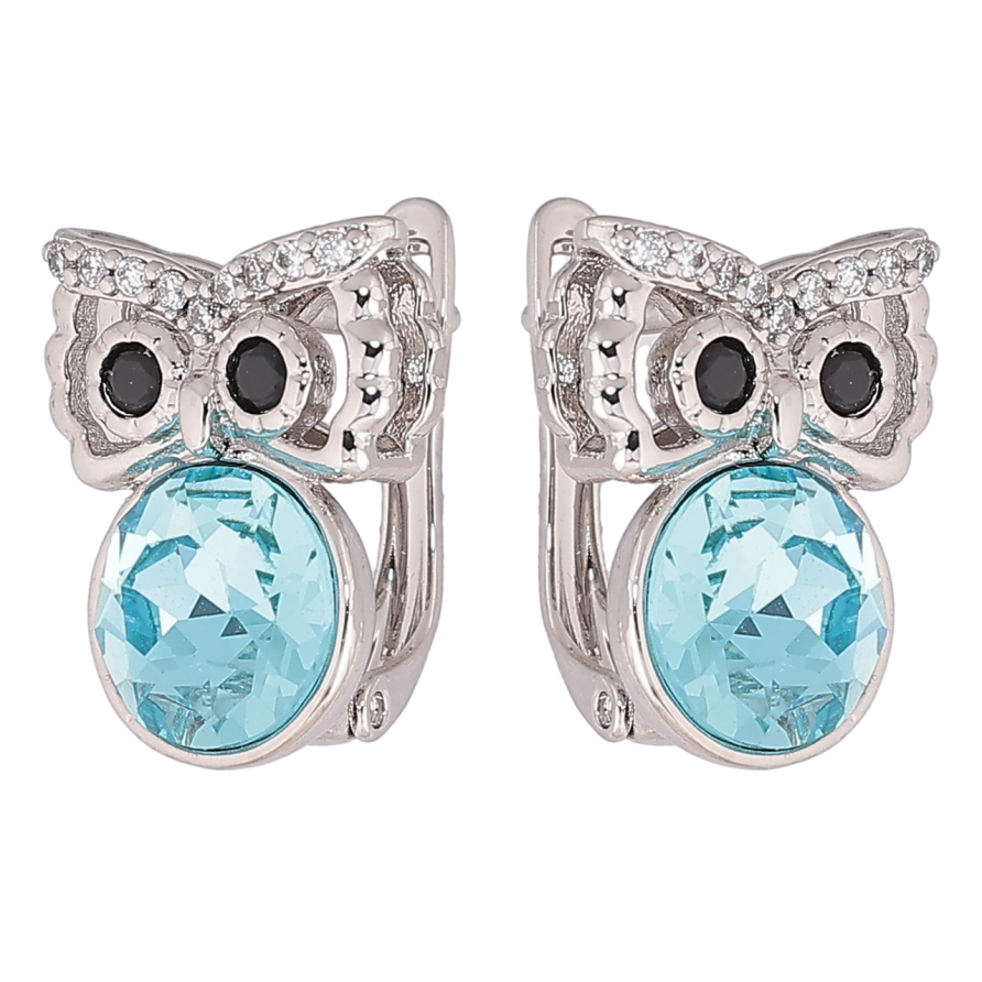 Серьги Xuping цвет Родий с кристаллами Swarovski английский замок Совы с кристаллами Blue Zircon фото №1