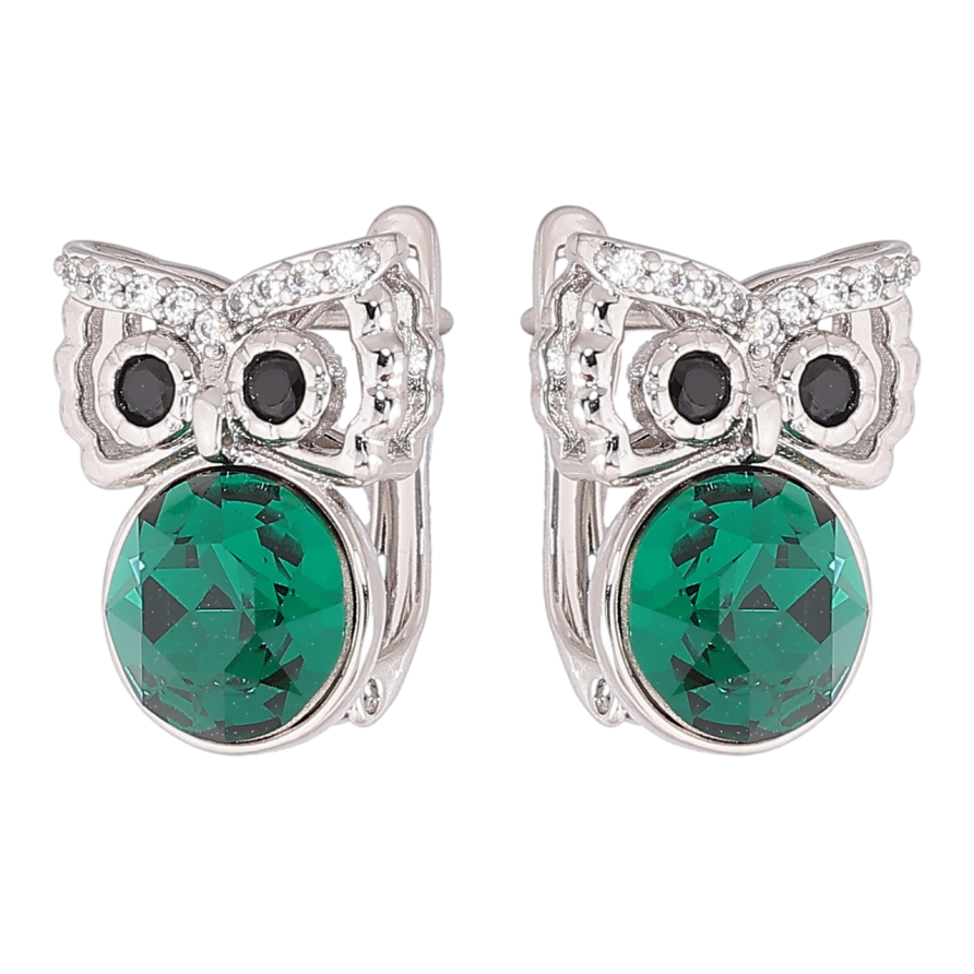 Сережки Xuping колір Родій з кристалами Swarovski англійський замок «Сови з кристалами Emerald» фото №1 Сережки Xuping колір Родій з кристалами Swarovski англійський замок «Сови з кристалами Emerald» фото №1