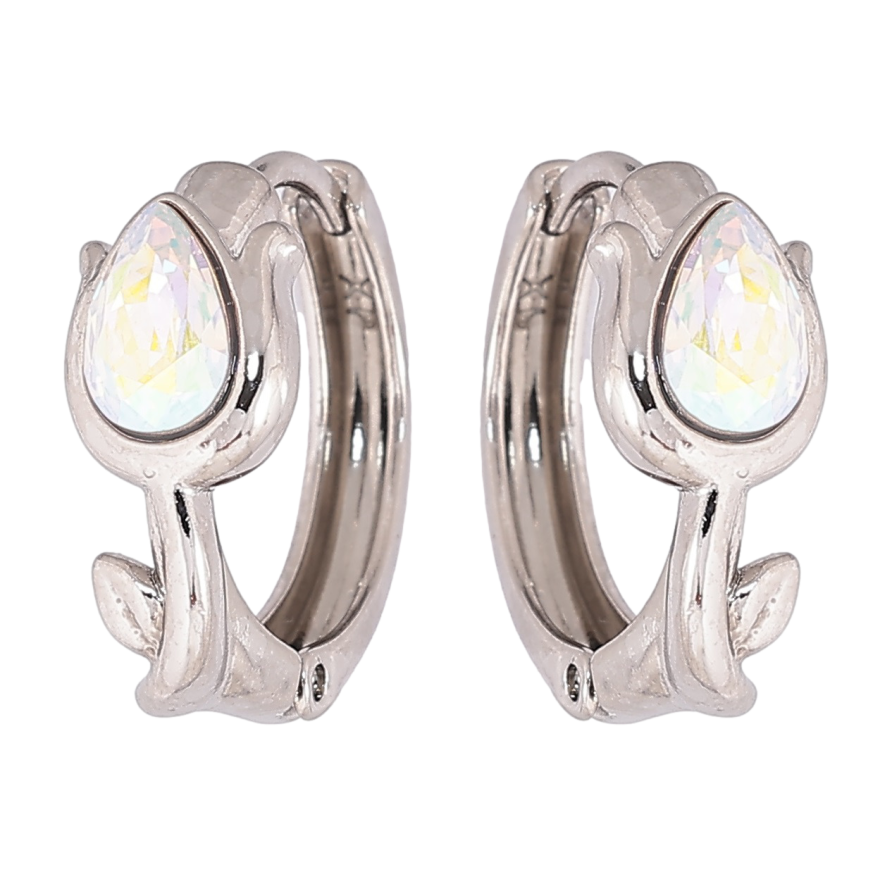 Сережки Xuping колір Родій з кристалами Swarovski колечка «Тюльпани з кристалами АВ» фото №1 Сережки Xuping колір Родій з кристалами Swarovski колечка «Тюльпани з кристалами АВ» фото №1