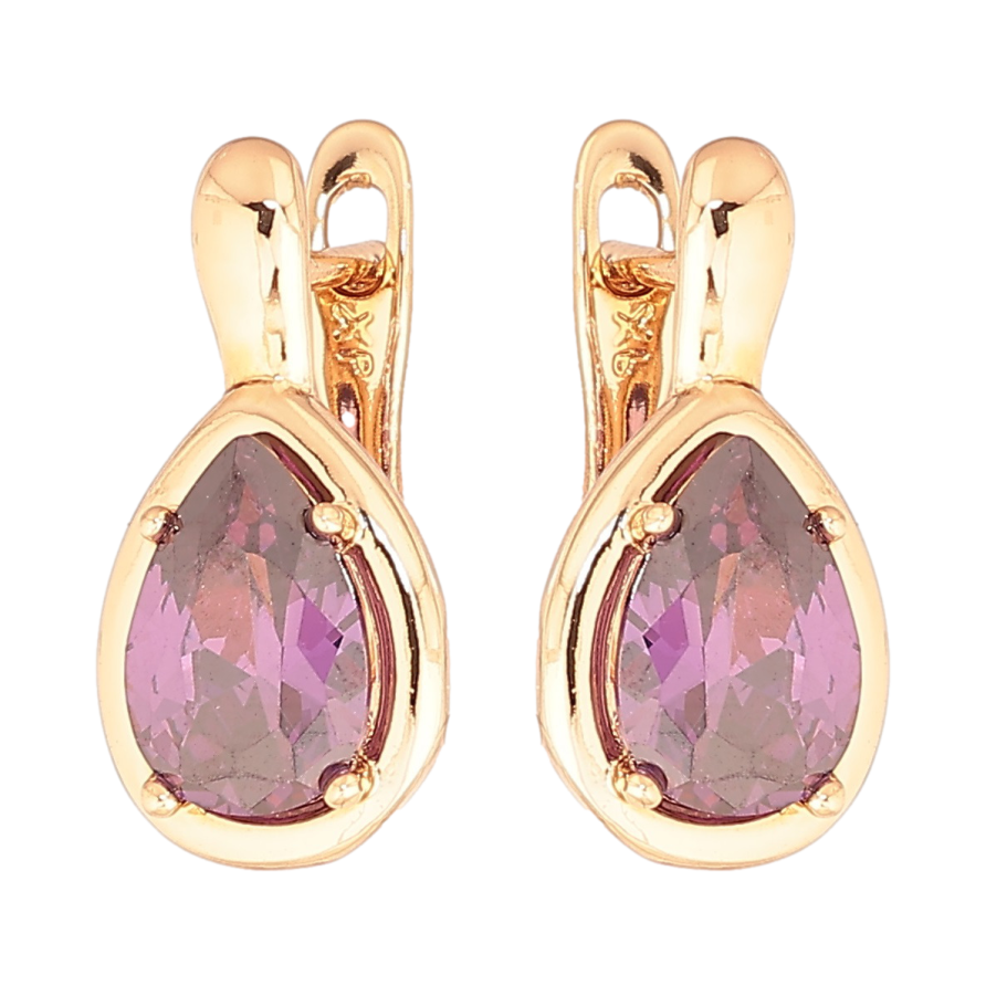 Серьги Xuping Позолота 18K английский замок Сиреневые кристальные капельки фото №1 Серьги Xuping Позолота 18K английский замок Сиреневые кристальные капельки фото №1