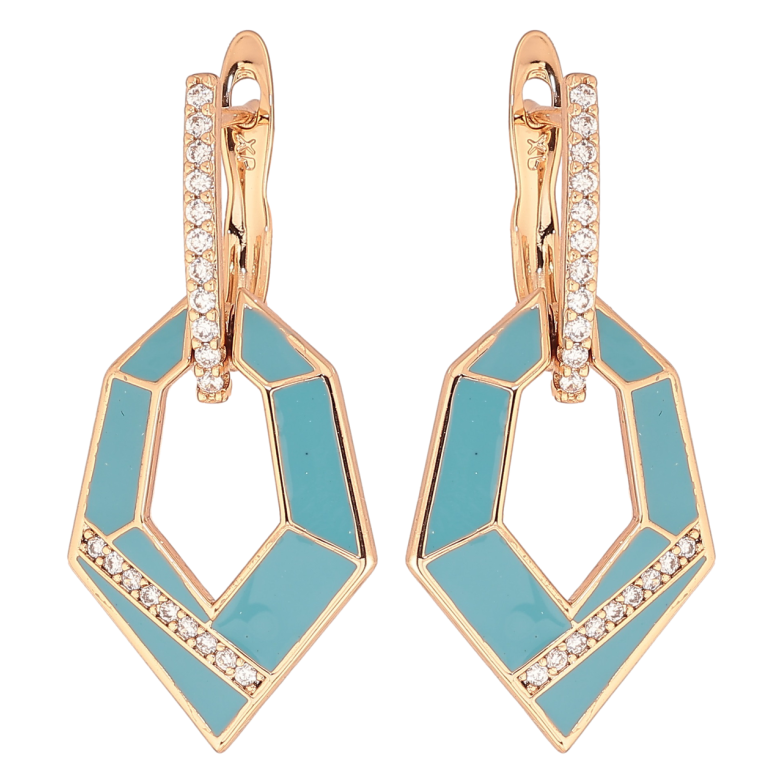 Серьги Xuping Позолота 18K английский замок Подвески с голубой эмалью и кристальными дорожками фото №1