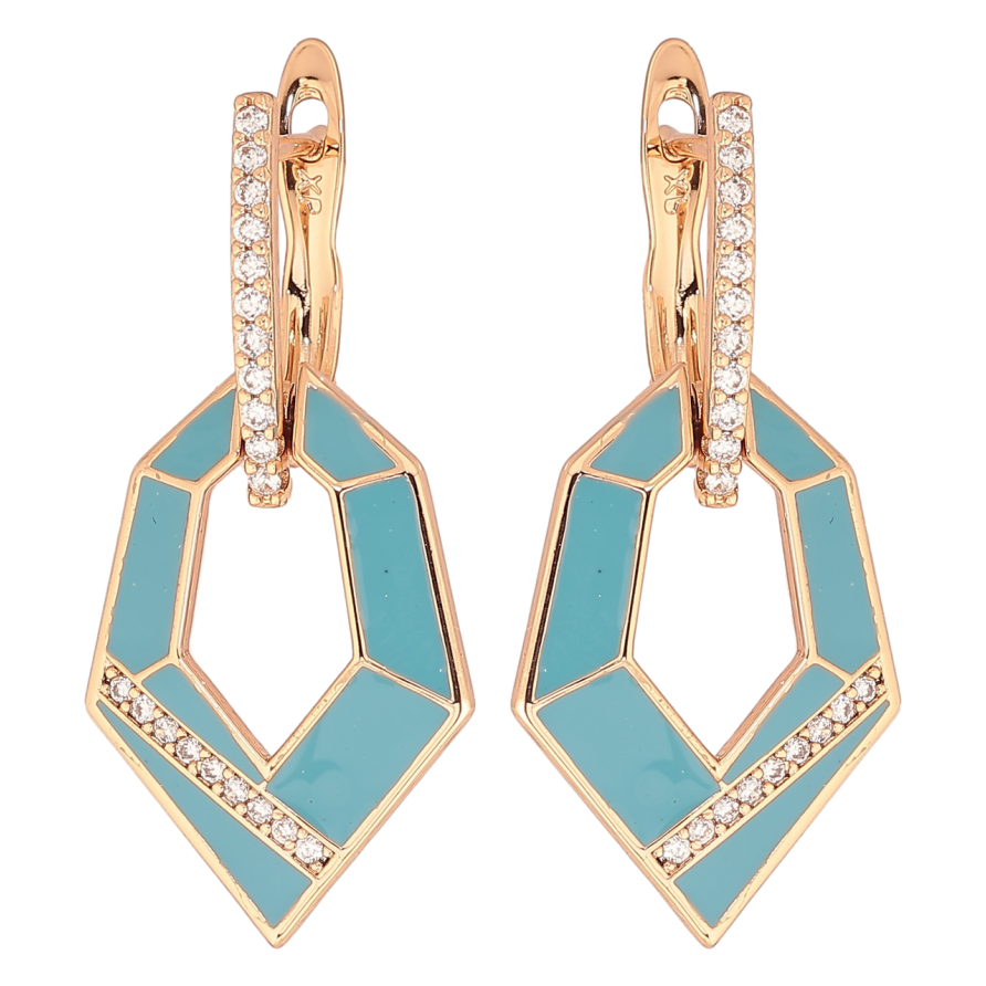 Серьги Xuping Позолота 18K английский замок Подвески с голубой эмалью и кристальными дорожками фото №1