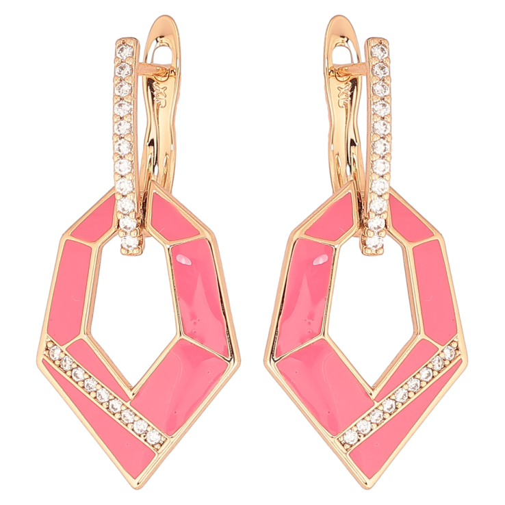 Серьги Xuping Позолота 18K английский замок Подвески с розовой эмалью и кристальными дорожками фото №20