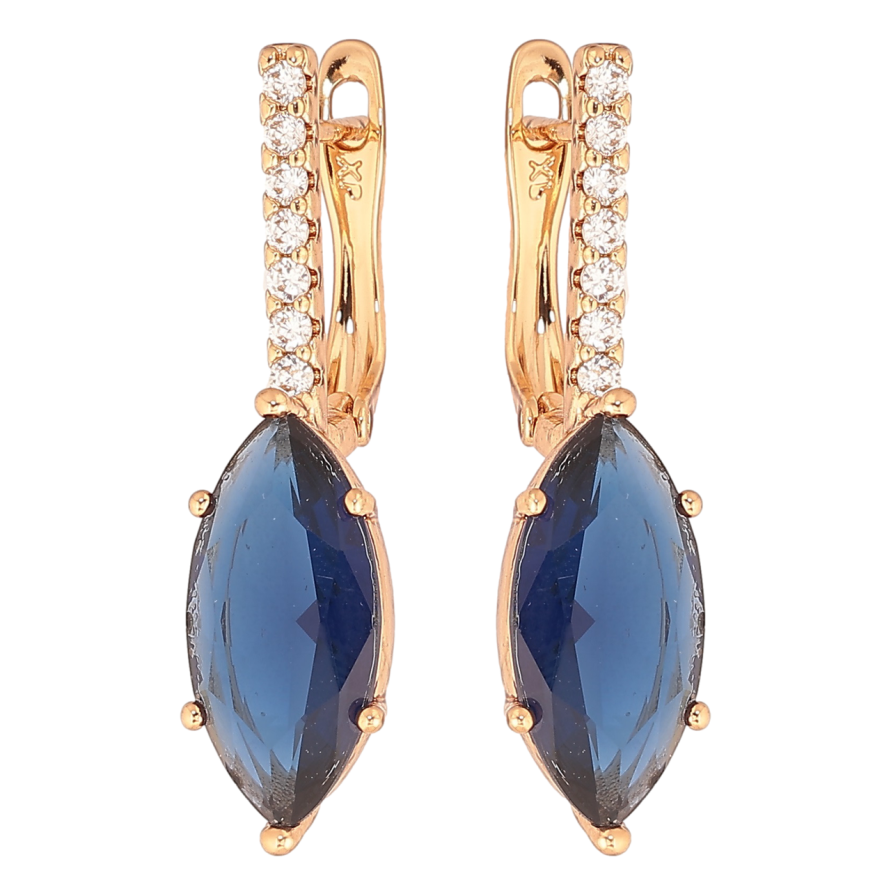 Серьги Xuping Позолота 18K английский замок Синий кристалл на дорожке кристаллов фото №1