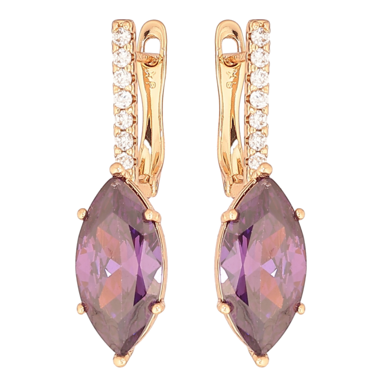 Серьги Xuping Позолота 18K английский замок Сиреневый кристалл на дорожке кристаллов фото №1 Серьги Xuping Позолота 18K английский замок Сиреневый кристалл на дорожке кристаллов фото №1