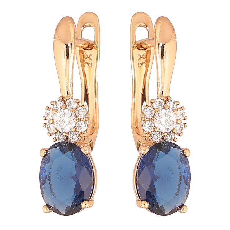 Серьги Xuping Позолота 18K английский замок Синий кристалл с кристальным цветочком фото №11