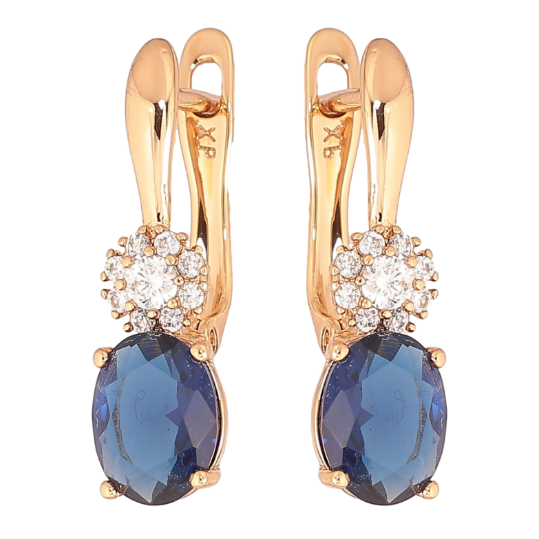 Серьги Xuping Позолота 18K английский замок Синий кристалл с кристальным цветочком фото №1