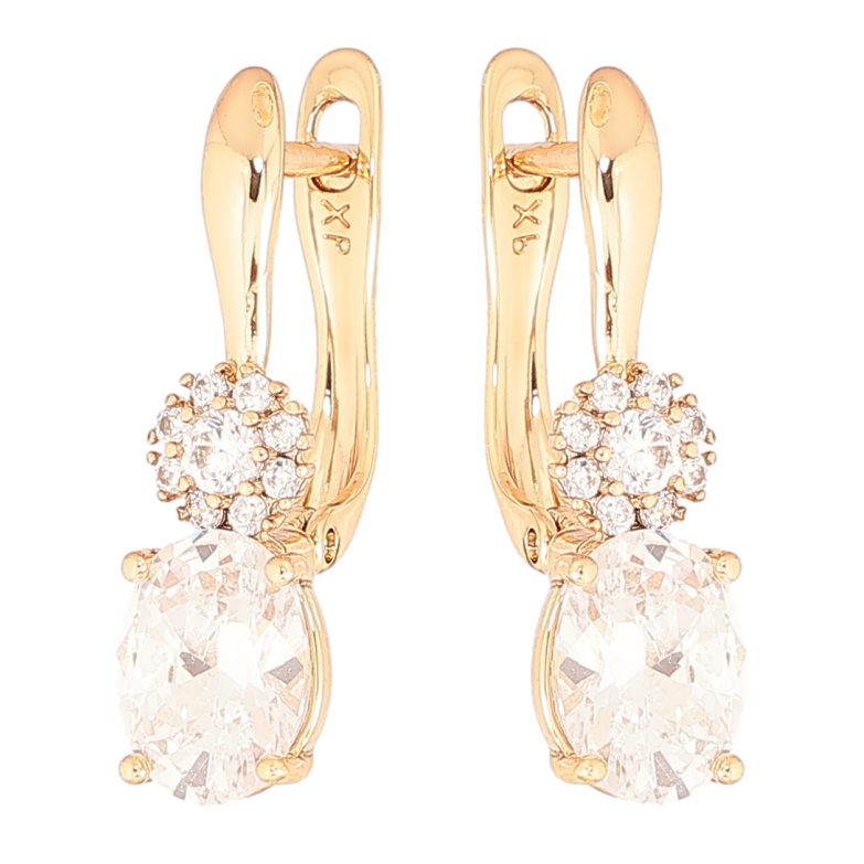 Серьги Xuping Позолота 18K английский замок Граненный кристалл с кристальным цветочком фото №1 Серьги Xuping Позолота 18K английский замок Граненный кристалл с кристальным цветочком фото №1