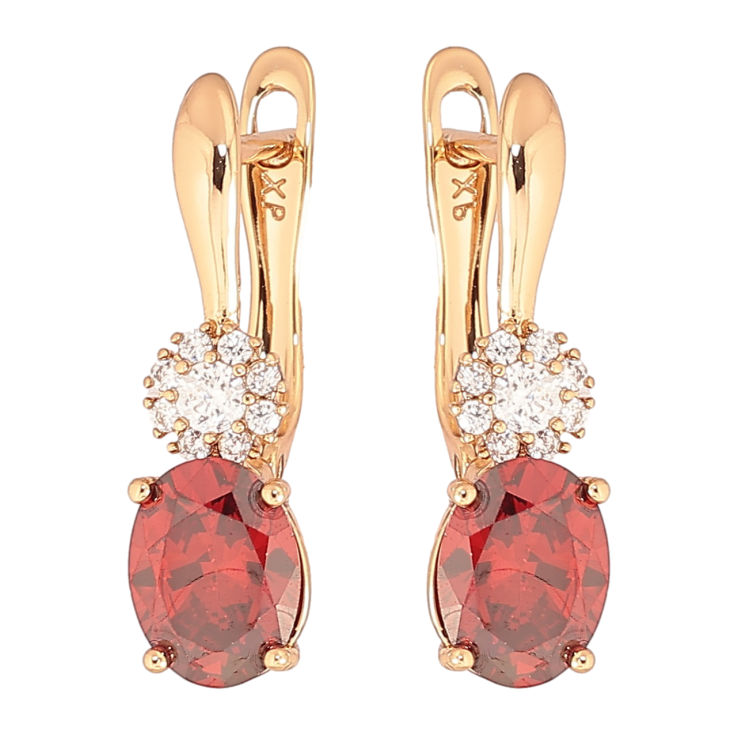 Серьги Xuping Позолота 18K английский замок Красный кристалл с кристальным цветочком фото №3