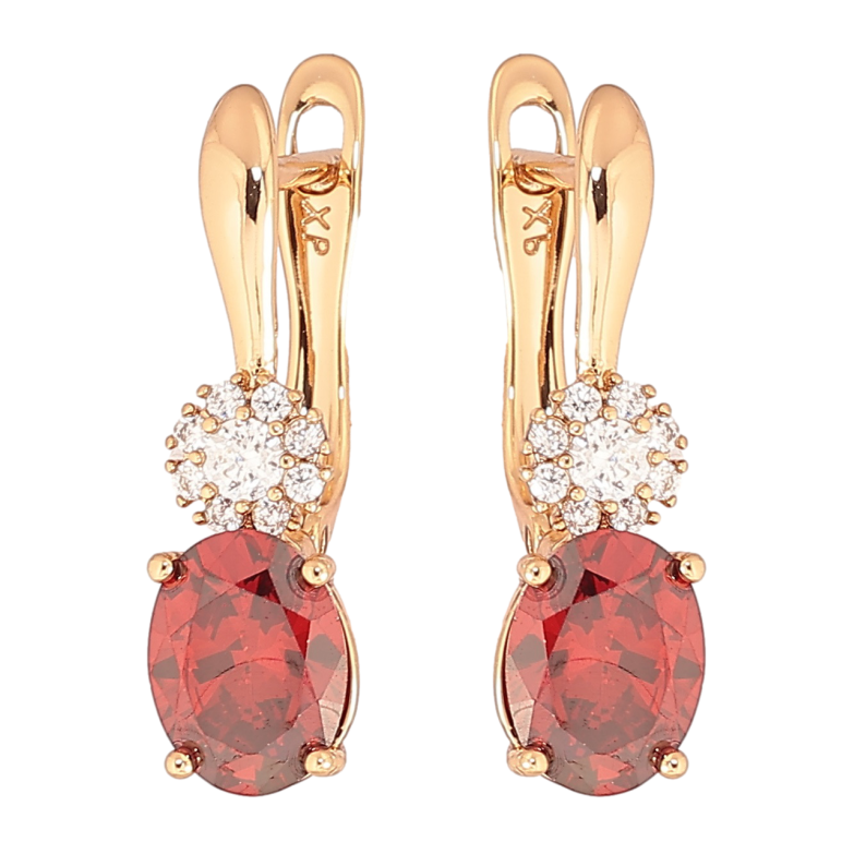 Сережки Xuping Позолота 18K англійський замок «Червоний кристал з кришталевою квіточкою» фото №1