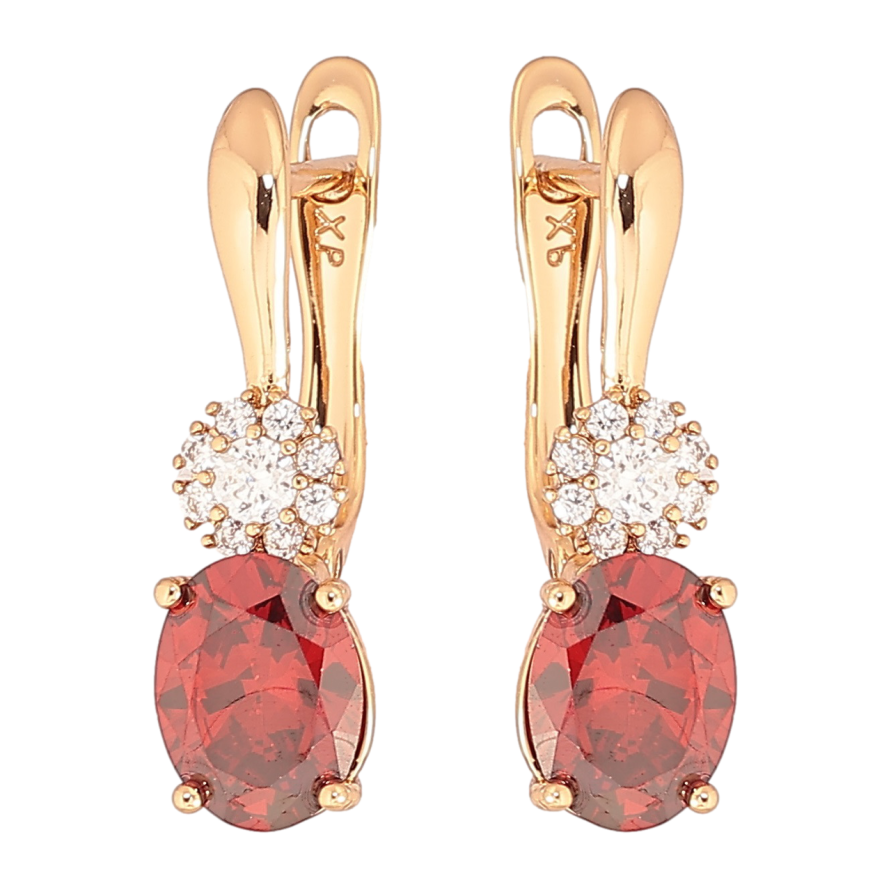 Серьги Xuping Позолота 18K английский замок Красный кристалл с кристальным цветочком фото №1