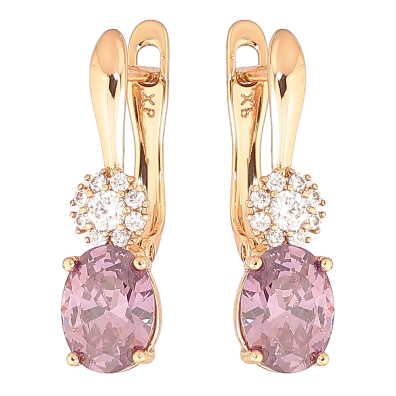 Сережки Xuping Позолота 18K англійський замок «Бузковий кристал з кришталевою квіточкою» фото №1