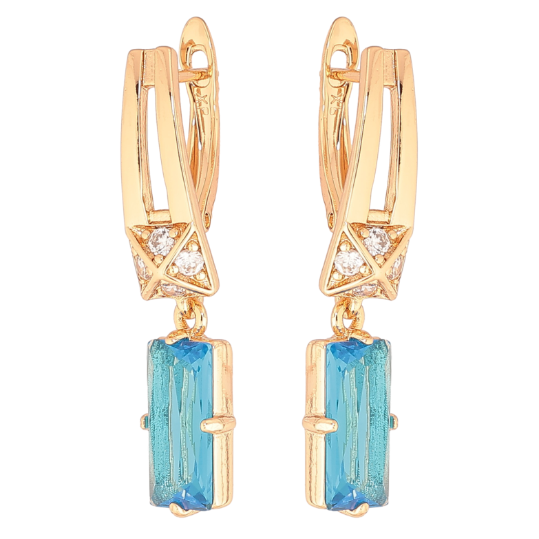 Сережки Xuping Позолота 18K англійський замок «Підвіски з блакитними кристалами» фото №1 Сережки Xuping Позолота 18K англійський замок «Підвіски з блакитними кристалами» фото №1