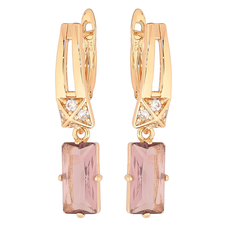 Серьги Xuping Позолота 18K английский замок Подвески с бордовыми кристаллами фото №1