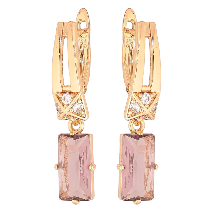 Серьги Xuping Позолота 18K английский замок Подвески с бордовыми кристаллами фото №1