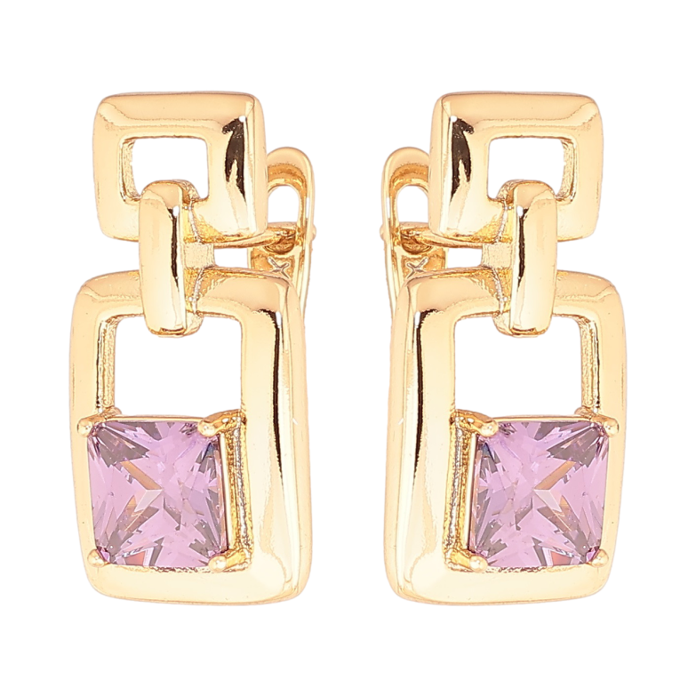 Серьги Xuping Позолота 18K английский замок Узор с сиреневыми кристаллами фото №1 Серьги Xuping Позолота 18K английский замок Узор с сиреневыми кристаллами фото №1