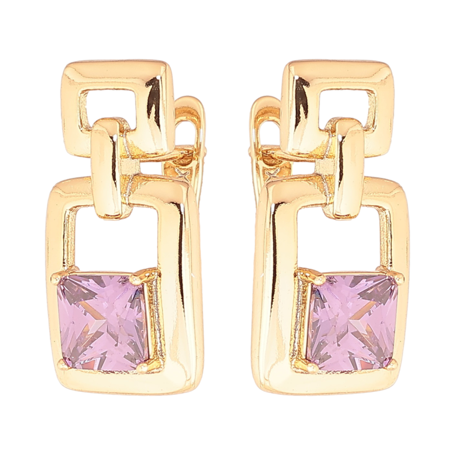 Серьги Xuping Позолота 18K английский замок Узор с сиреневыми кристаллами фото №1