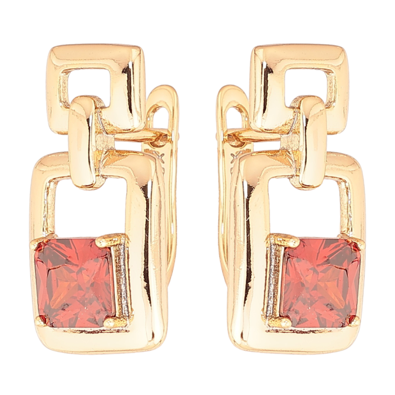 Сережки Xuping Позолота 18K англійський замок «Візерунок з червоними кристалами» фото №1 Сережки Xuping Позолота 18K англійський замок «Візерунок з червоними кристалами» фото №1