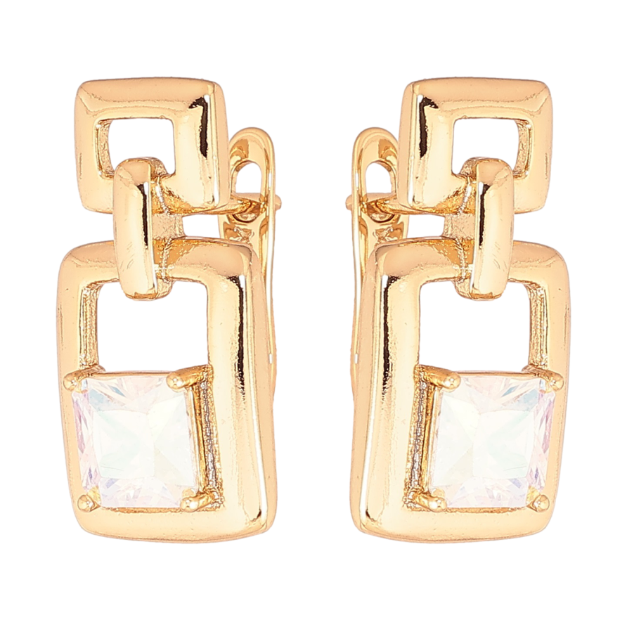 Сережки Xuping Позолота 18K англійський замок «Візерунок з райдужними кристалами» фото №1 Сережки Xuping Позолота 18K англійський замок «Візерунок з райдужними кристалами» фото №1