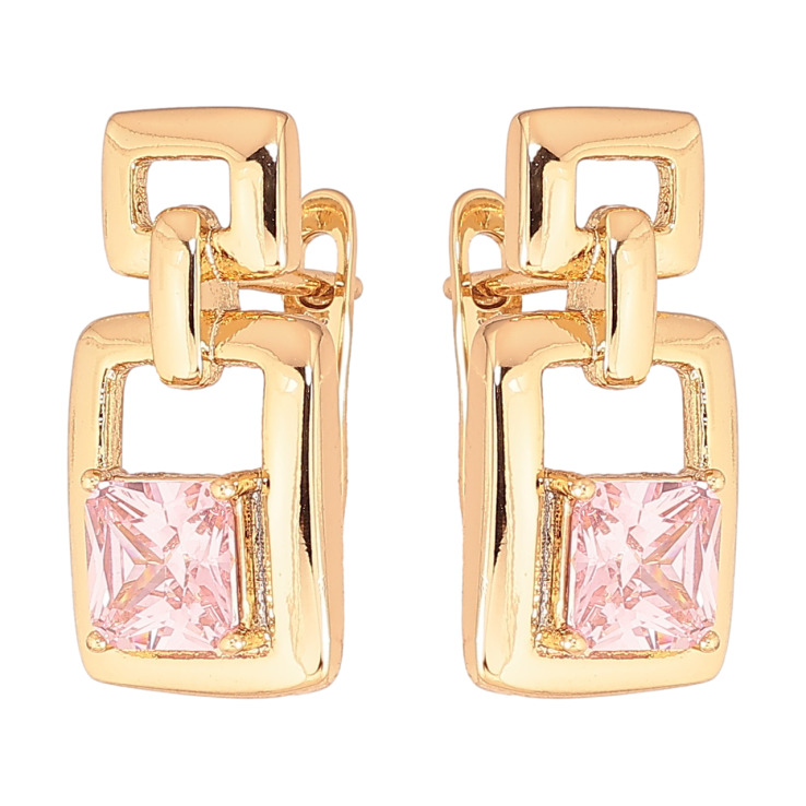 Серьги Xuping Позолота 18K английский замок Узор с розовыми кристаллами фото №19