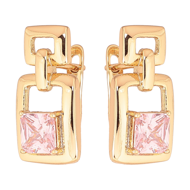 Серьги Xuping Позолота 18K английский замок Узор с розовыми кристаллами фото №1