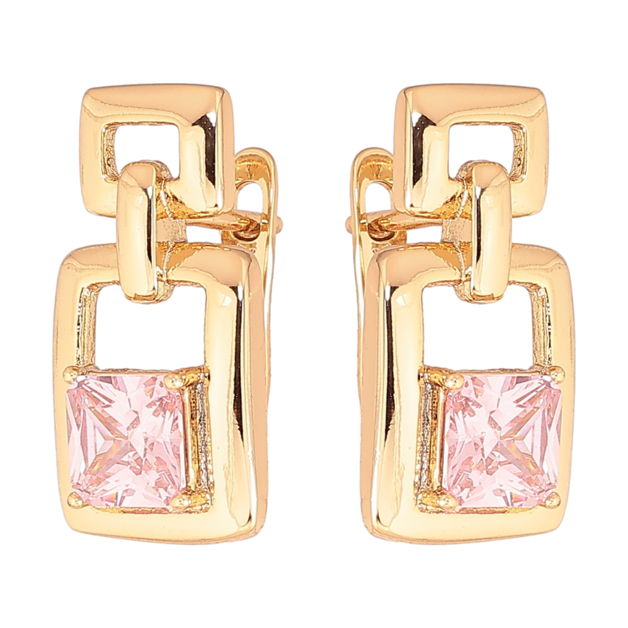 Серьги Xuping Позолота 18K английский замок Узор с розовыми кристаллами фото №1