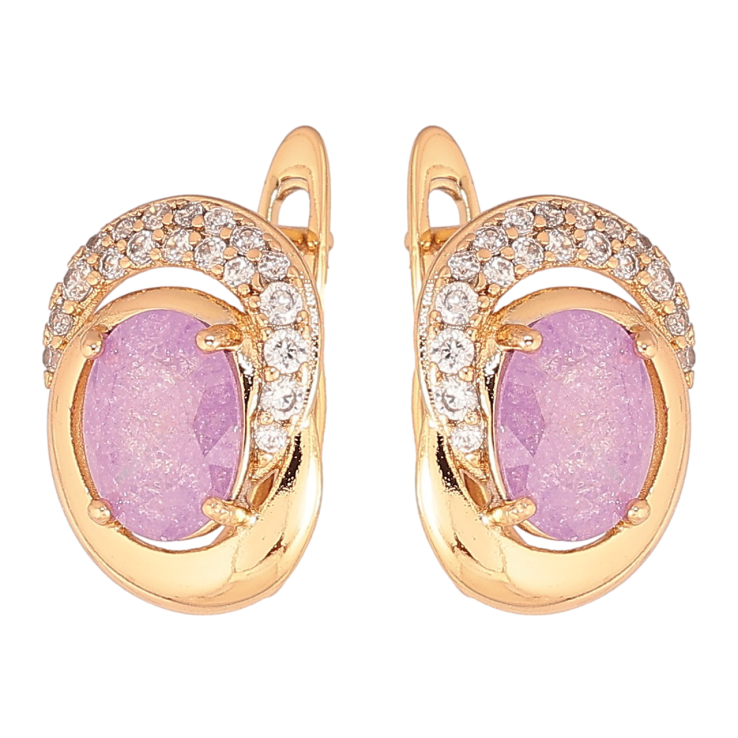 Серьги Xuping Позолота 18K английский замок Узор с сиреневыми кристаллами фото №10 Серьги Xuping Позолота 18K английский замок Узор с сиреневыми кристаллами фото №10