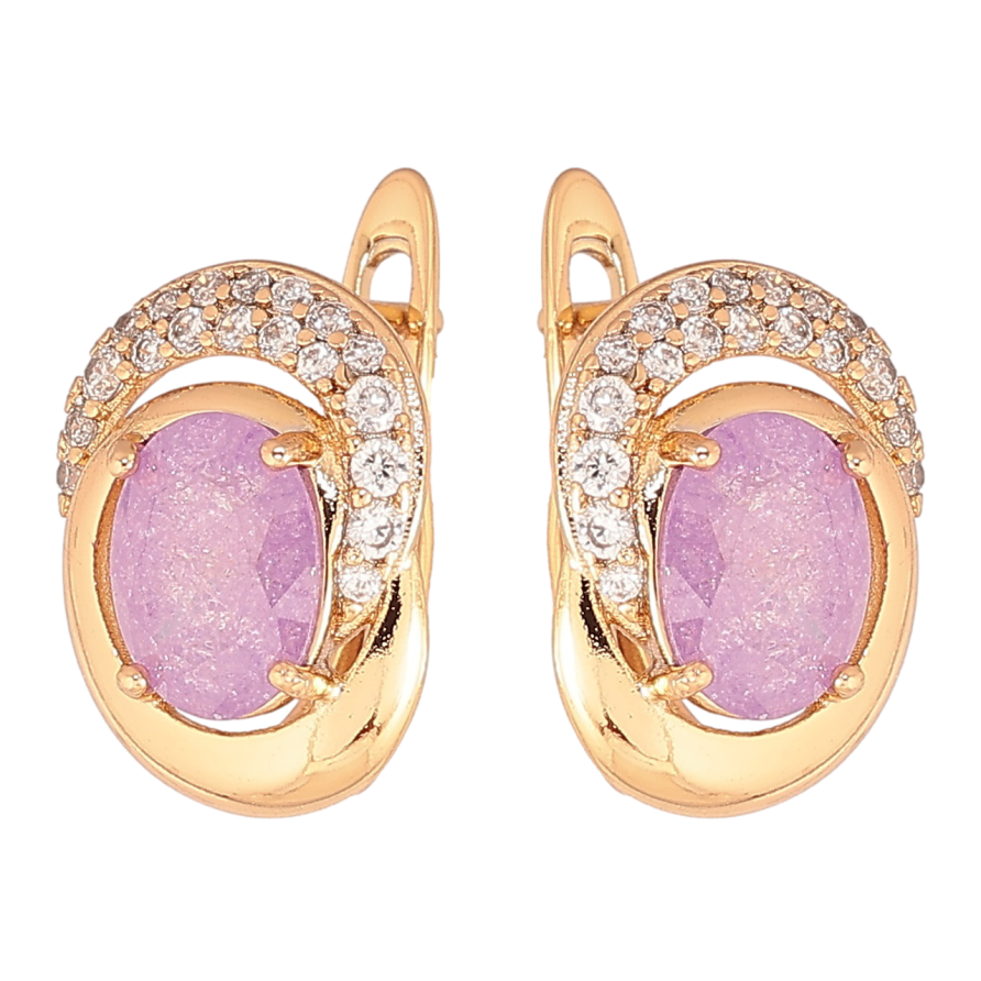 Сережки Xuping Позолота 18K англійський замок «Візерунок з бузковими кристалами» фото №1