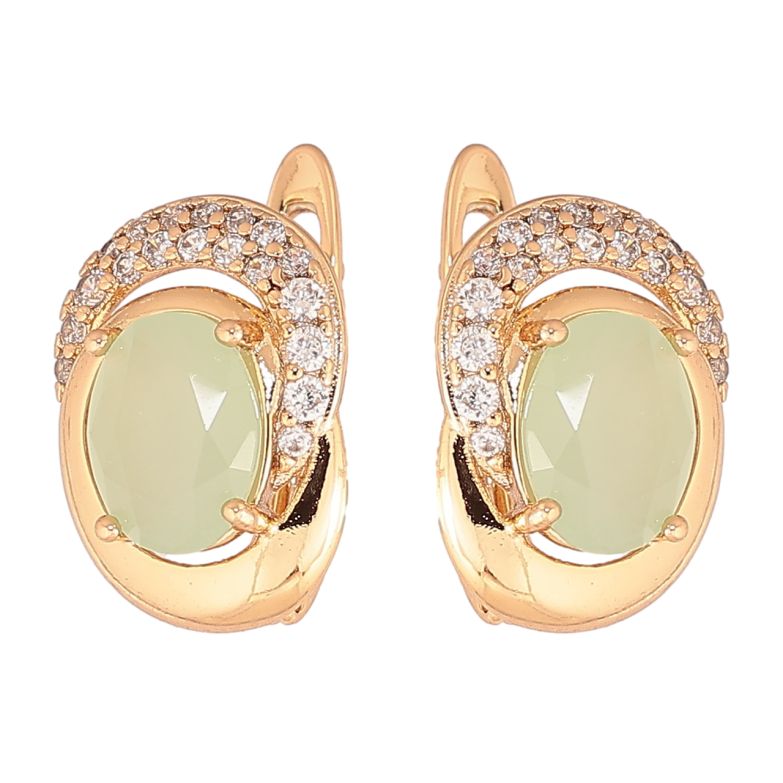 Серьги Xuping Позолота 18K английский замок Узор с салатовыми кристаллами фото №1