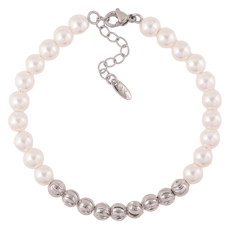 Браслет Xuping Родий Жемчужно-серебристые бусины размер с доп. цепочкой 17.5-20.5см х 5-6мм фото №5
