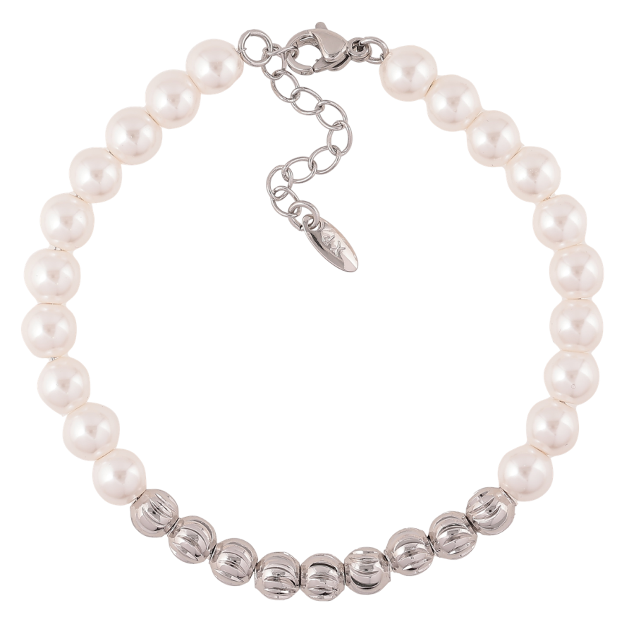 Браслет Xuping Родий Жемчужно-серебристые бусины размер с доп. цепочкой 17.5-20.5см х 5-6мм фото №1 Браслет Xuping Родий Жемчужно-серебристые бусины размер с доп. цепочкой 17.5-20.5см х 5-6мм фото №1