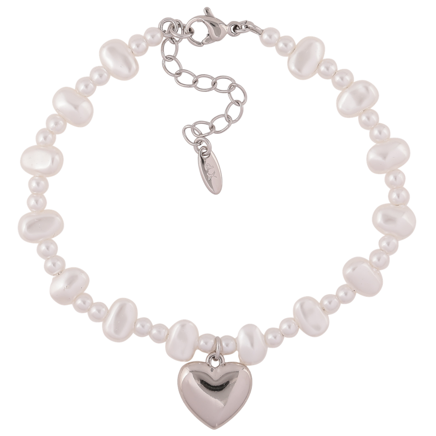 Браслет Xuping Родий Жемчужные бусины с сердечком размер с доп. цепочкой 17-21см х 3-7мм фото №1