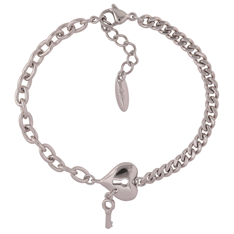 Браслет Xuping Родий Комбинированная цепочка с сердечком и ключиком размер с доп. цепочкой 18-21см х 4-5мм фото №1 Браслет Xuping Родий Комбинированная цепочка с сердечком и ключиком размер с доп. цепочкой 18-21см х 4-5мм фото №1